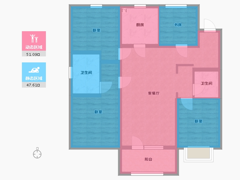 辽宁省-鞍山市-富力城-86.76-户型库-动静分区