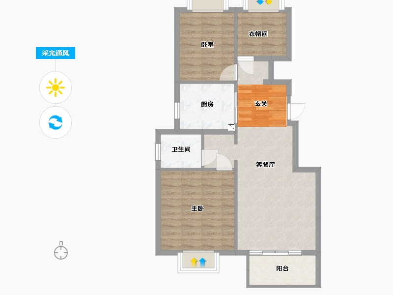 江苏省-南京市-万科和昌金域东方-70.97-户型库-采光通风