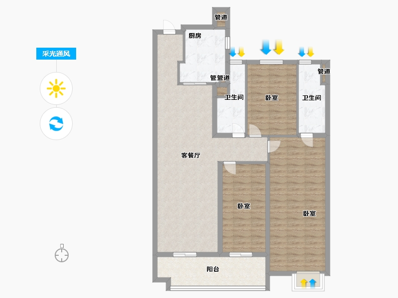 山西省-太原市-太原恒大天宸-105.21-户型库-采光通风