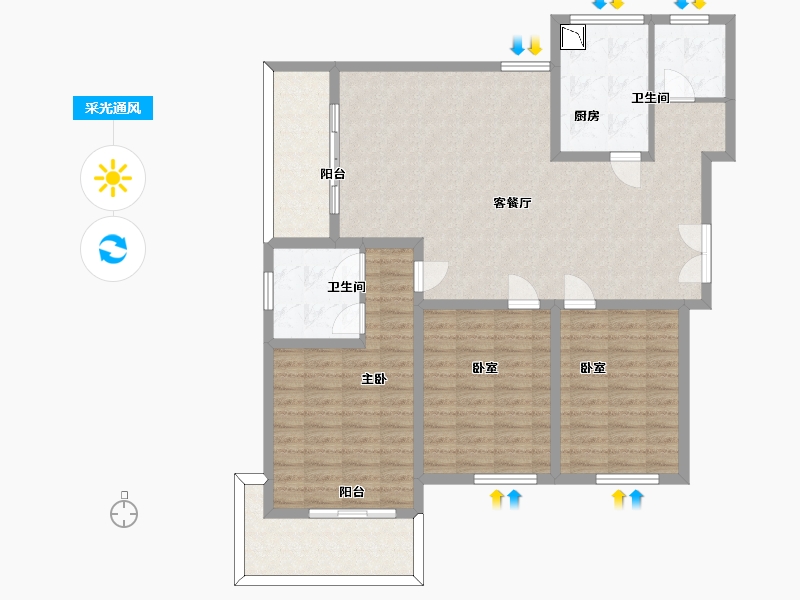 陕西省-西安市-天健望湖大观-120.99-户型库-采光通风