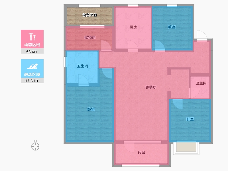 辽宁省-鞍山市-富力城-105.44-户型库-动静分区