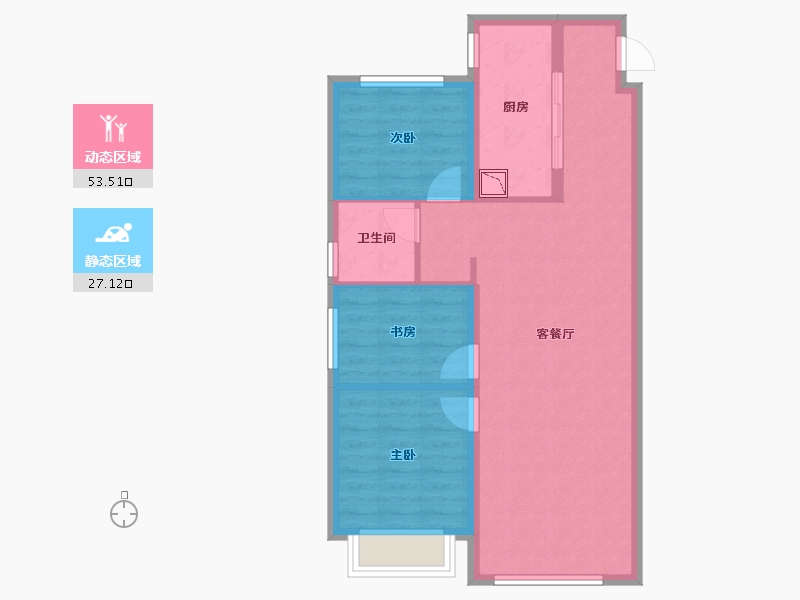 黑龙江省-哈尔滨市-金地峯范-72.32-户型库-动静分区