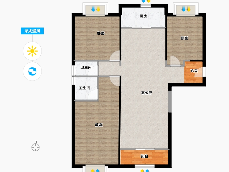 陕西省-西安市-西安麓湖半岛-98.96-户型库-采光通风