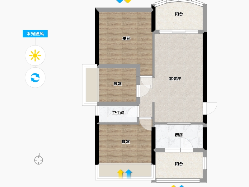 海南省-三亚市-碧桂园珊瑚宫殿-65.00-户型库-采光通风