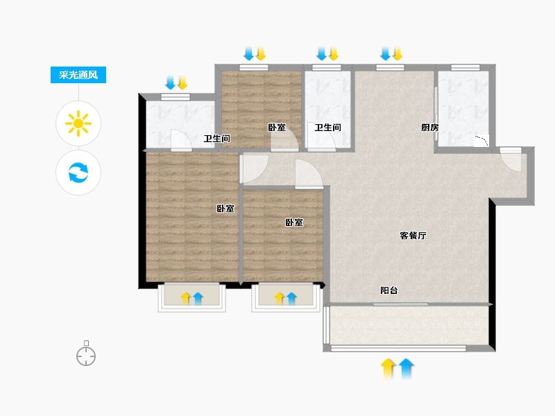 陕西省-西安市-绿地新里铂瑞公馆-104.29-户型库-采光通风