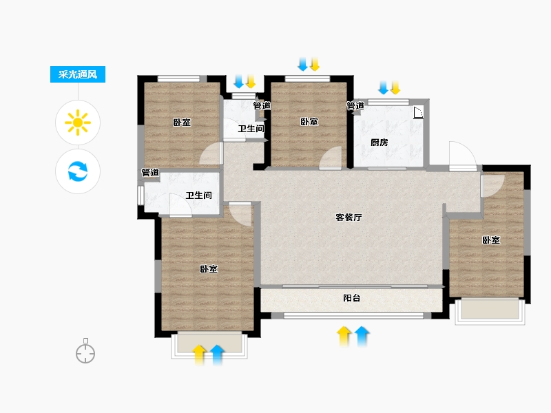 陕西省-西安市-绿地智创金融城-111.00-户型库-采光通风