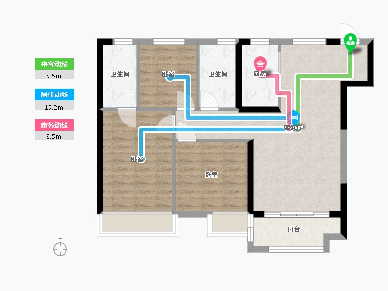 陕西省-西安市-西安孔雀城-76.40-户型库-动静线