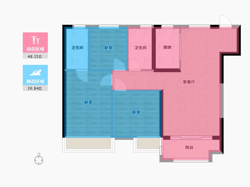 陕西省-西安市-西安孔雀城-76.40-户型库-动静分区