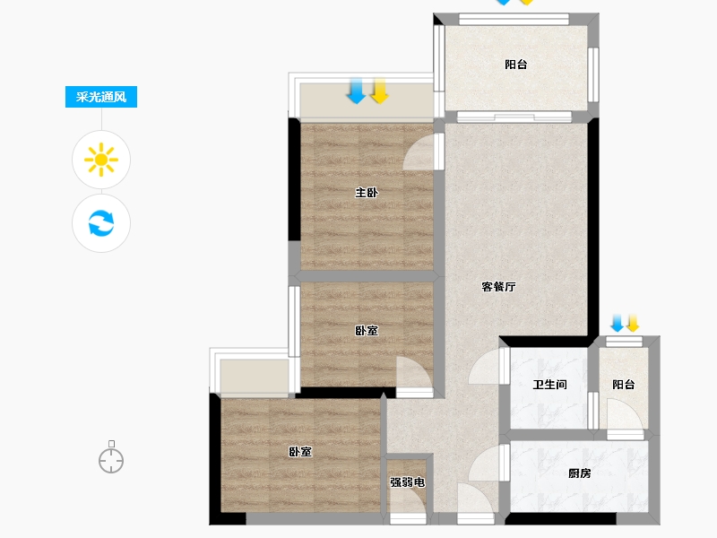 海南省-三亚市-碧桂园珊瑚宫殿-62.15-户型库-采光通风