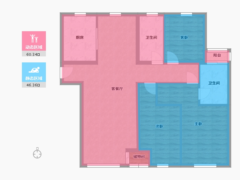 辽宁省-抚顺市-绿地麓峯公馆-95.63-户型库-动静分区