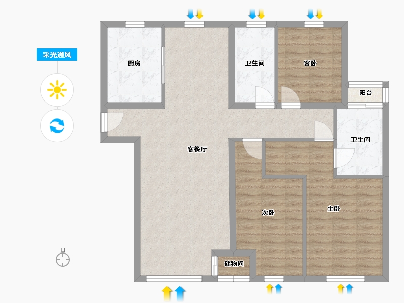 辽宁省-抚顺市-绿地麓峯公馆-95.63-户型库-采光通风