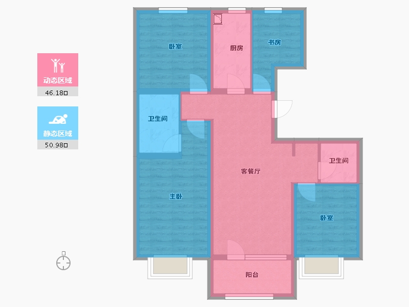 辽宁省-鞍山市-富力城-85.43-户型库-动静分区