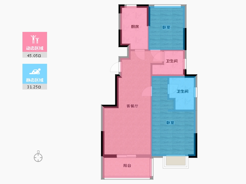 江苏省-南京市-银城君颐东方-68.09-户型库-动静分区