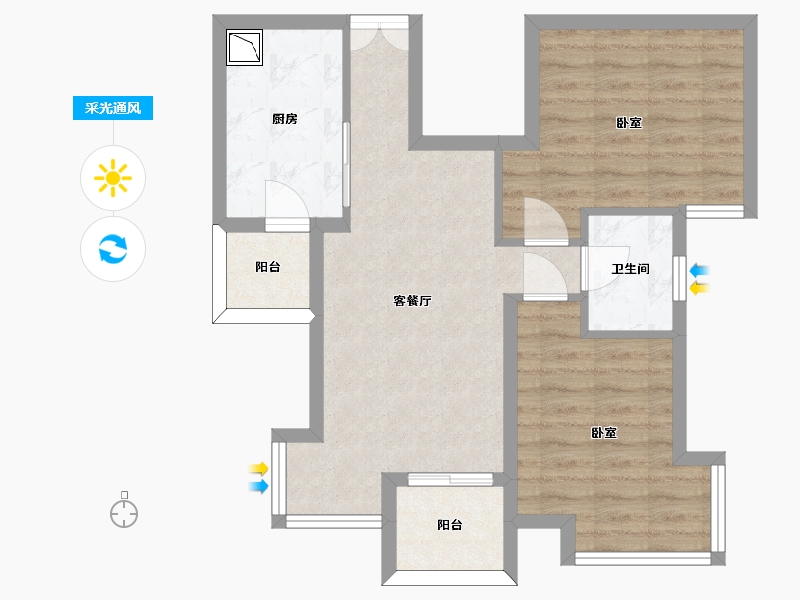 陕西省-西安市-鹿苑5号公馆-63.12-户型库-采光通风