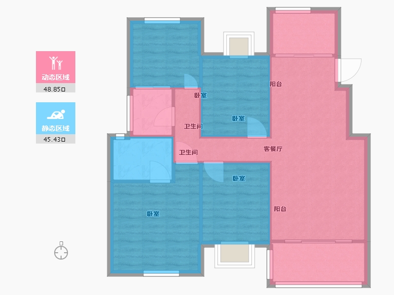 江苏省-南京市-中南山锦花城-85.83-户型库-动静分区