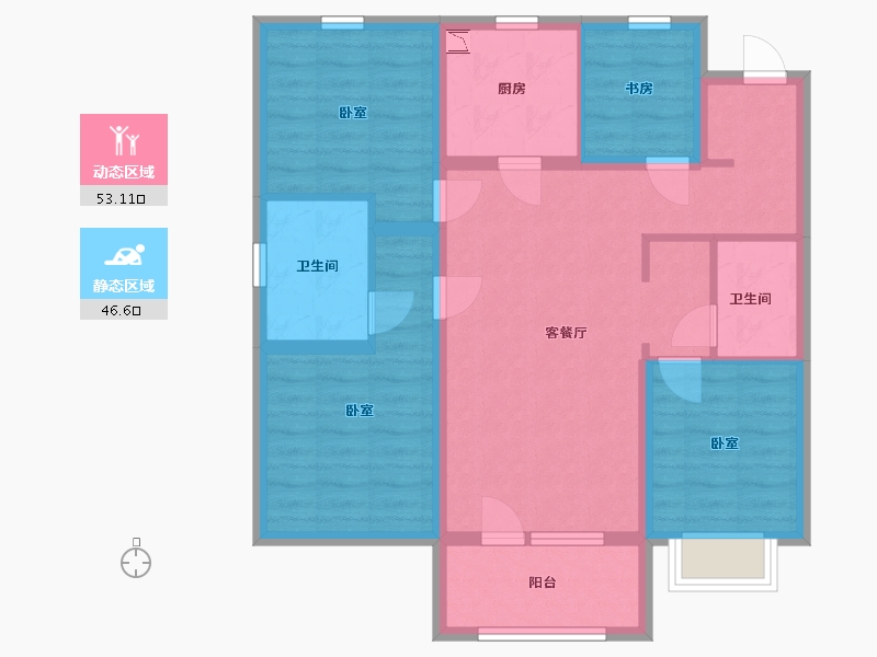 辽宁省-鞍山市-富力城-87.96-户型库-动静分区