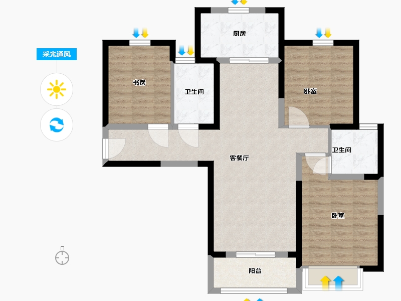 陕西省-西安市-金科世界城-90.01-户型库-采光通风