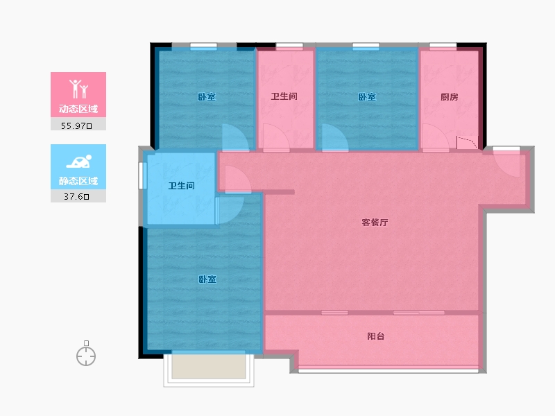 陕西省-西安市-绿地不夜城-85.14-户型库-动静分区