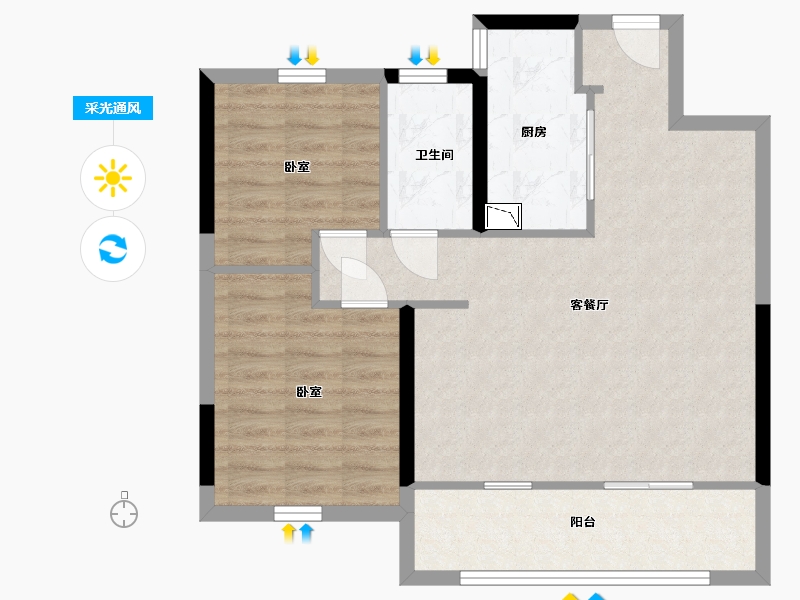 陕西省-西安市-绿地不夜城-71.31-户型库-采光通风