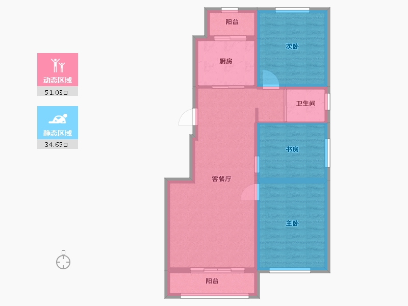 吉林省-延边朝鲜族自治州-万城公馆-76.46-户型库-动静分区