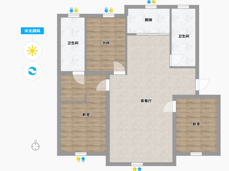 辽宁省-丹东市-东港西湖别院-90.04-户型库-采光通风