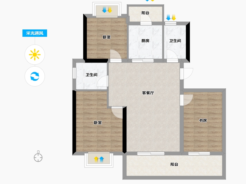 云南省-昆明市-绿地滇池国际健康城 山海里-85.21-户型库-采光通风