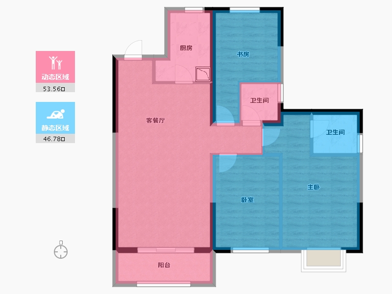 辽宁省-葫芦岛市-坤泰·云著-89.84-户型库-动静分区