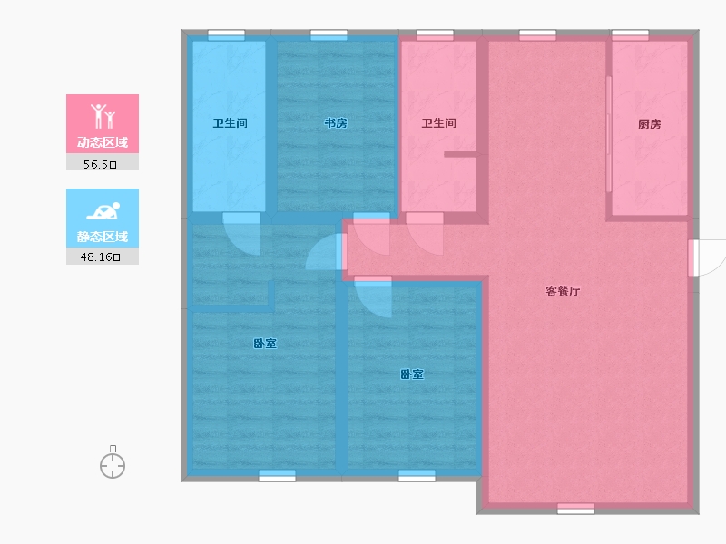 辽宁省-丹东市-东港西湖别院-93.52-户型库-动静分区