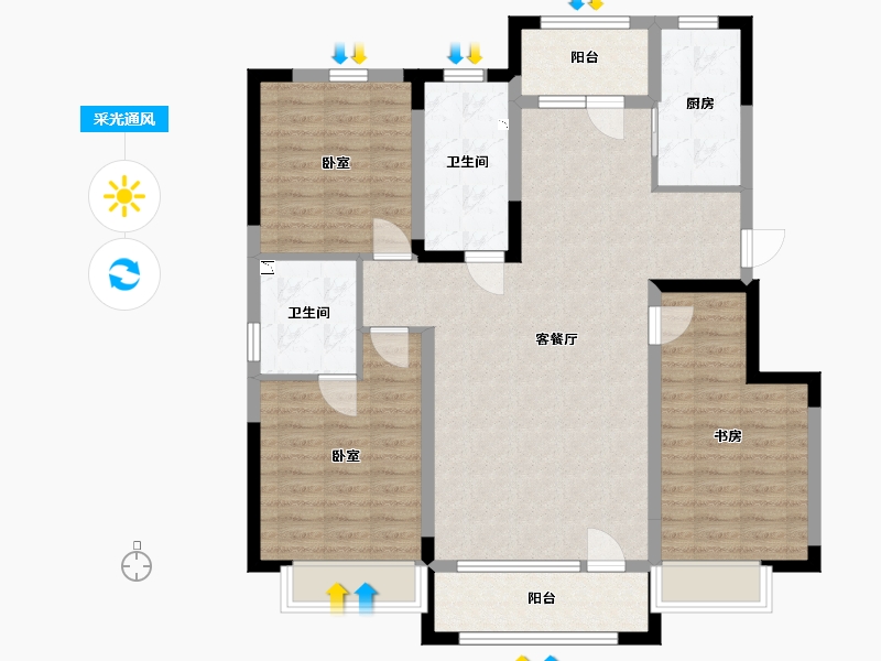 辽宁省-丹东市-凯旋公馆-108.26-户型库-采光通风