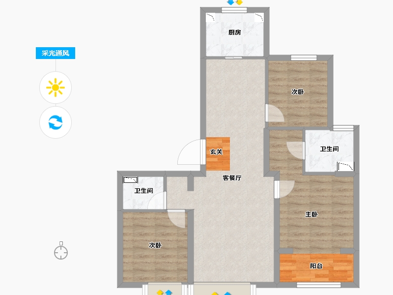 河北省-唐山市-南湖中央广场-77.46-户型库-采光通风