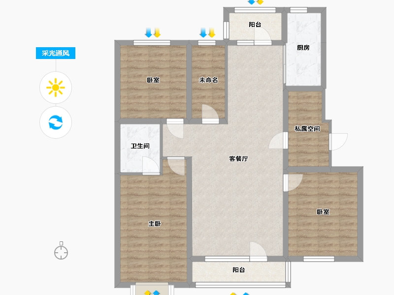 辽宁省-辽阳市-中天·河畔尊邸-103.90-户型库-采光通风