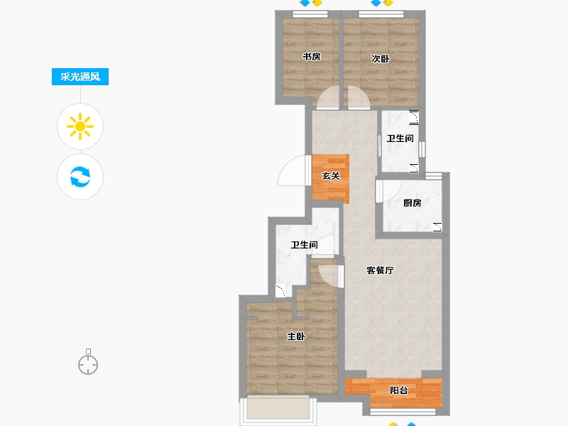 河北省-唐山市-南湖中央广场-64.32-户型库-采光通风