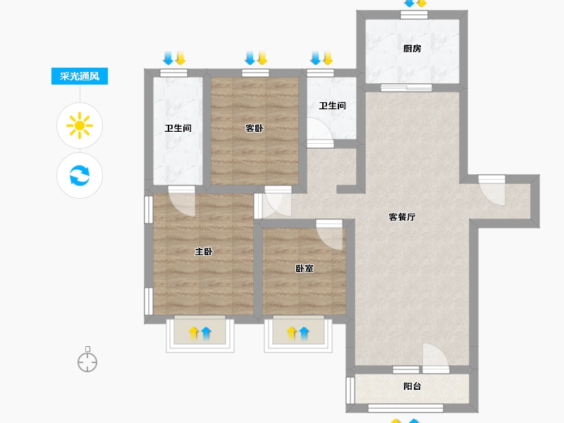 辽宁省-大连市-隆昌世家-73.05-户型库-采光通风