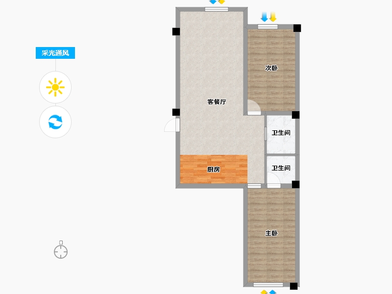 吉林省-延边朝鲜族自治州-金域蓝景-76.65-户型库-采光通风