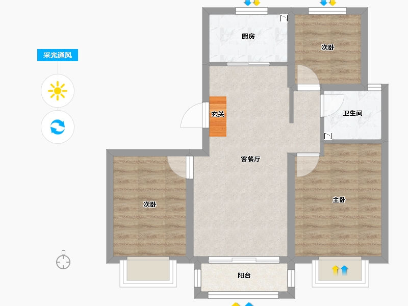 河北省-唐山市-恒旺君悦府-61.81-户型库-采光通风