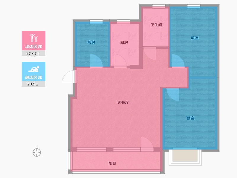 辽宁省-大连市-绿城湖畔和庐-70.00-户型库-动静分区