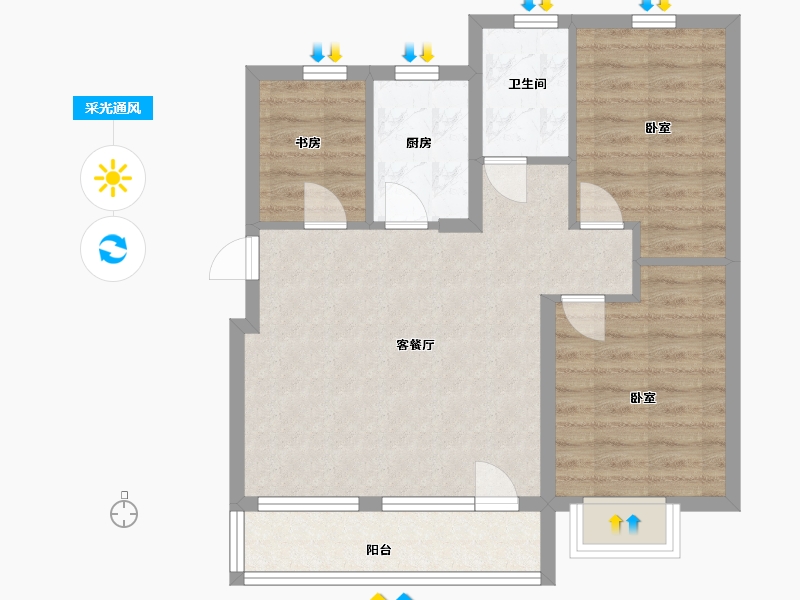 辽宁省-大连市-绿城湖畔和庐-70.00-户型库-采光通风