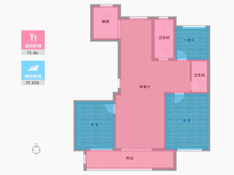 辽宁省-大连市-大连玉兰花园二期-97.45-户型库-动静分区