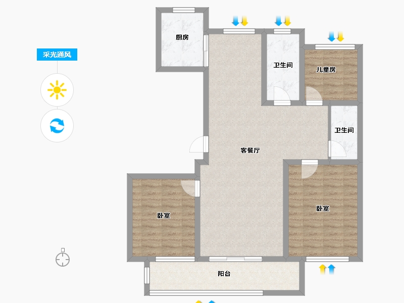 辽宁省-大连市-大连玉兰花园二期-97.45-户型库-采光通风