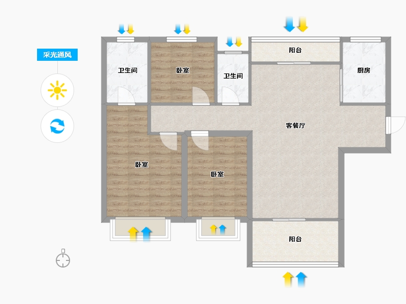 河北省-邢台市-中鼎理想城-95.58-户型库-采光通风