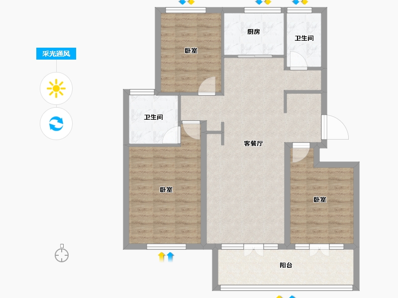 辽宁省-大连市-大连玉兰花园二期-91.18-户型库-采光通风