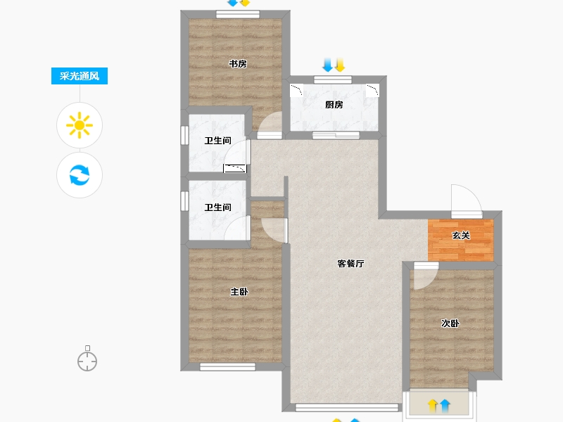 河北省-唐山市-华彩唐荣府二期-77.03-户型库-采光通风