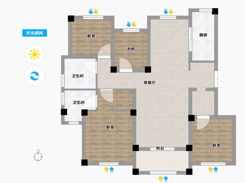 辽宁省-大连市-大连玉兰花园二期-113.01-户型库-采光通风