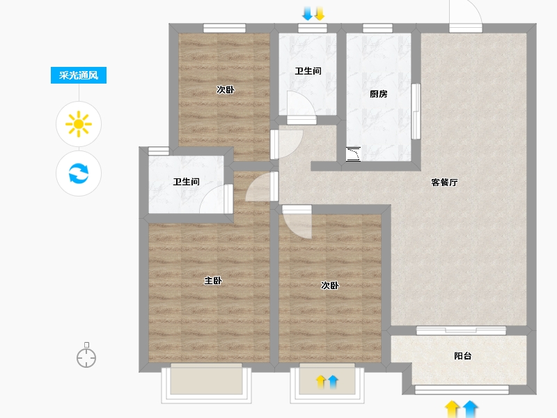 河北省-廊坊市-金地逸景-82.27-户型库-采光通风