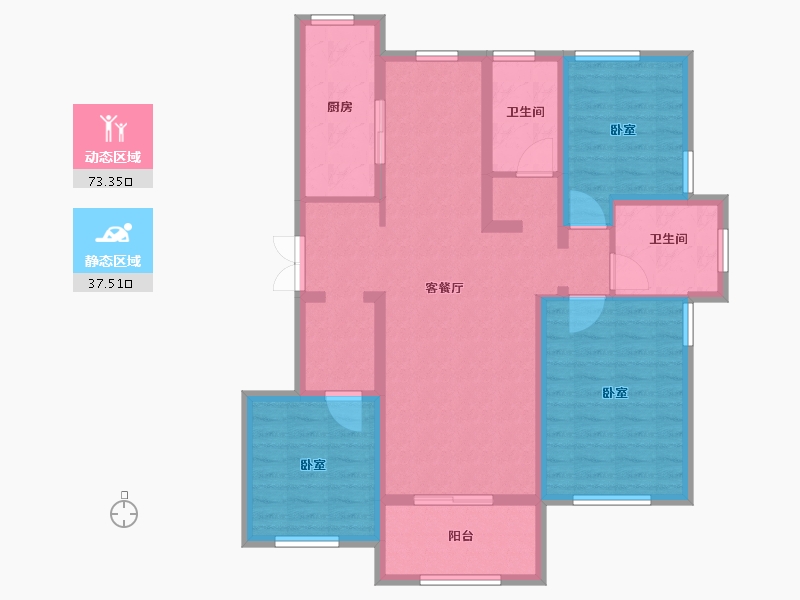 辽宁省-大连市-大连玉兰花园二期-98.36-户型库-动静分区