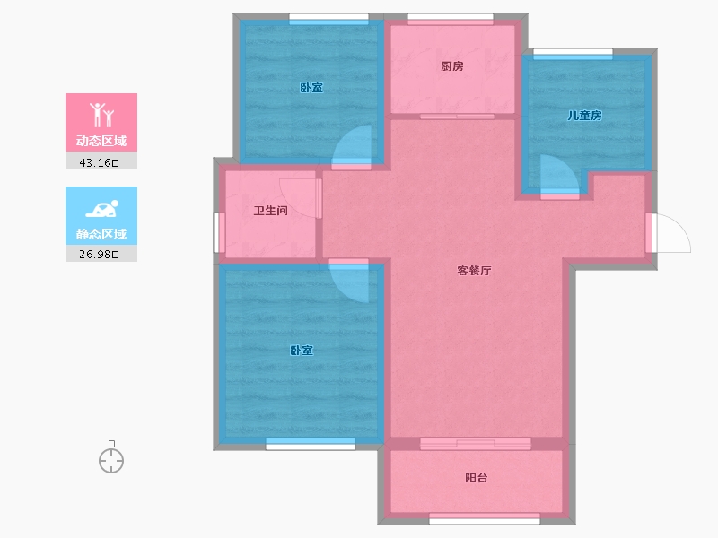 辽宁省-大连市-大连玉兰花园二期-61.83-户型库-动静分区