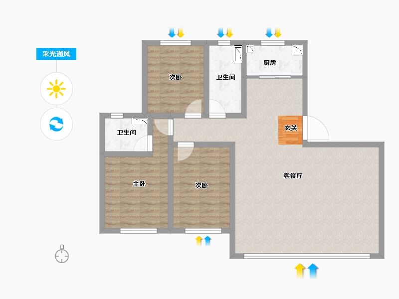 河北省-唐山市-华彩唐荣府二期-93.97-户型库-采光通风