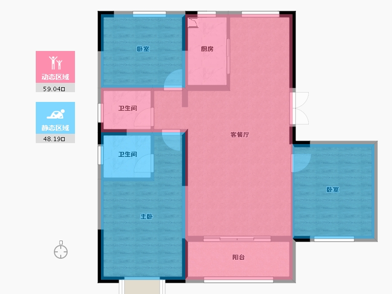 辽宁省-葫芦岛市-坤泰·云著-96.44-户型库-动静分区