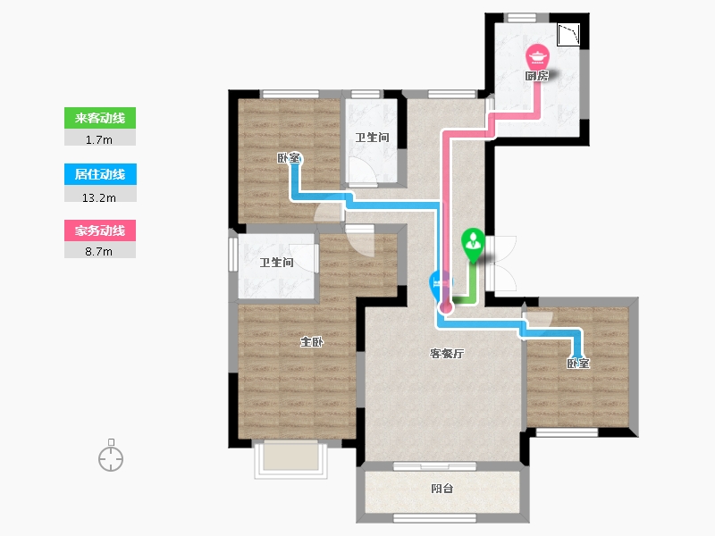 辽宁省-葫芦岛市-坤泰·云著-88.97-户型库-动静线