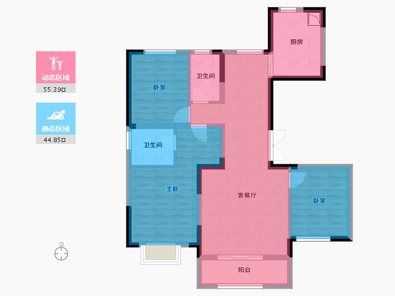 辽宁省-葫芦岛市-坤泰·云著-88.97-户型库-动静分区